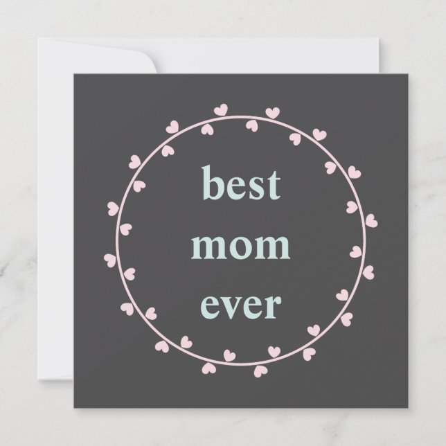 Mother's Day card with pink hearts and green text (Front)