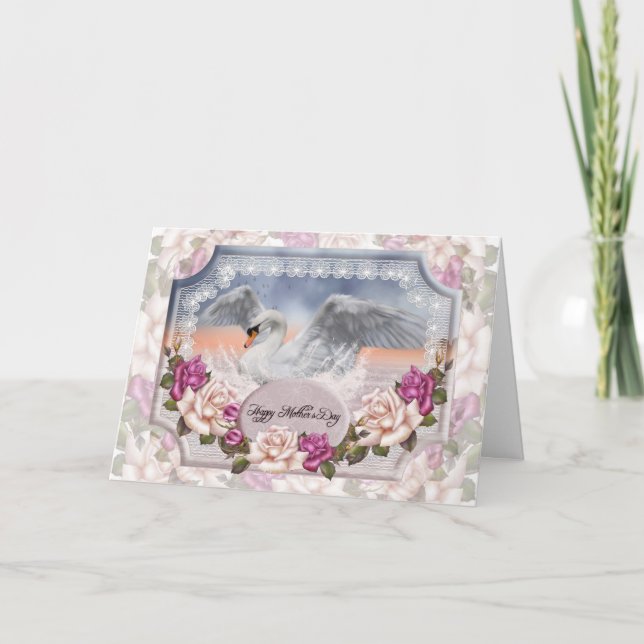 Mother's Day Card With Swan And Roses (Front)