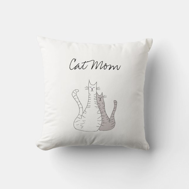 Mother's Day Cat Mom Black White Throw Pillow (Front)