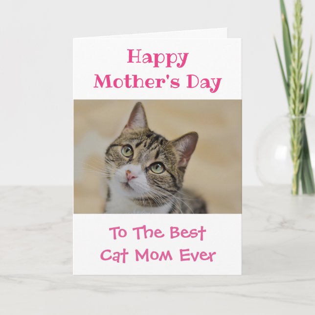 Mother's Day Cat Mom World's Best Ever Pet Photo Holiday Card (Front)