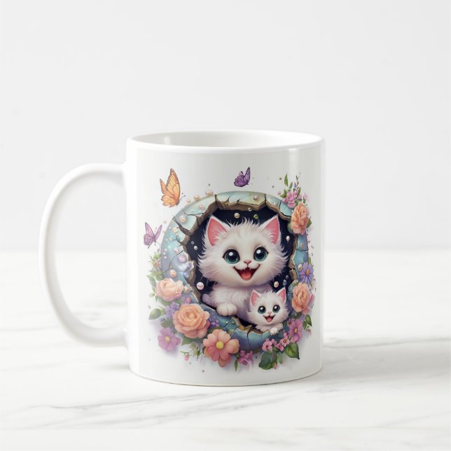 mother's day Cats Emerge From Crack wall Coffee Mug (Left)