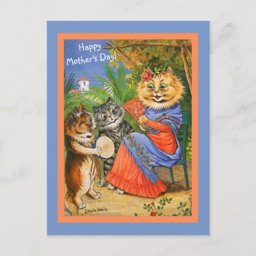 Mothers Day Cats  Kittens Serenade Vintage copy Postcard