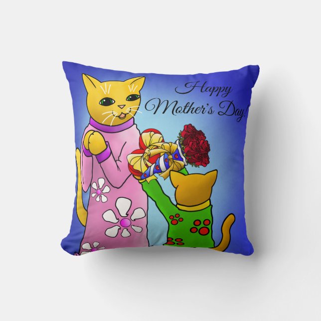 Mother's Day Cats Throw Pillow (Front)