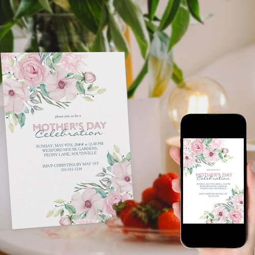 Mothers Day Celebration Pink Peony Floral Invitation