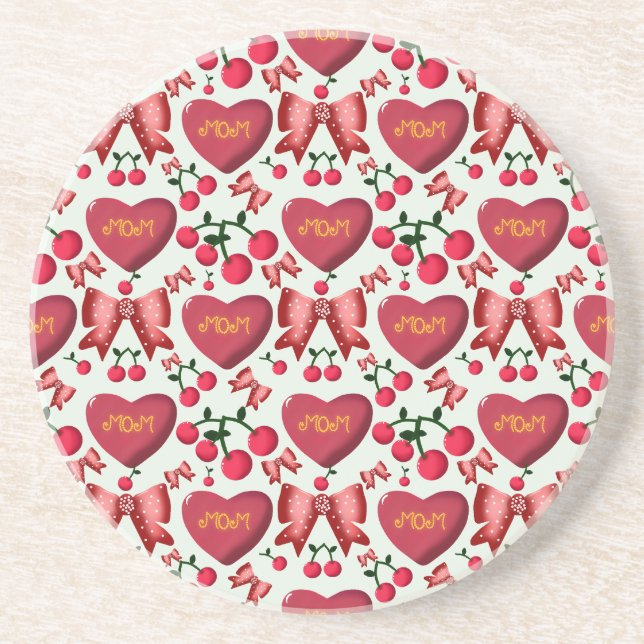 Mother's day cherry bow pattern gift  coaster (Front)
