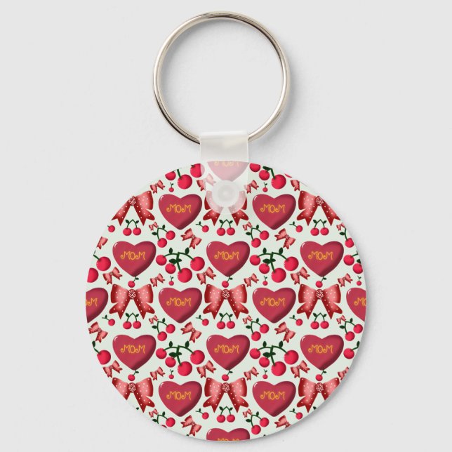 Mother's day cherry bow pattern gift  keychain (Front)