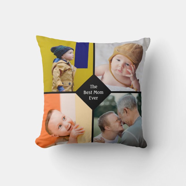 Mothers Day Chic Modern Mom Family Photo Collage Throw Pillow (Front)