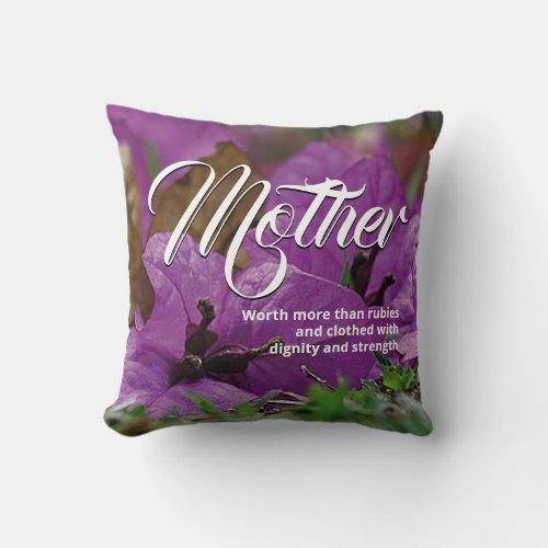 MOTHERS DAY Christian Proverbs 31 Purple Floral Throw Pillow