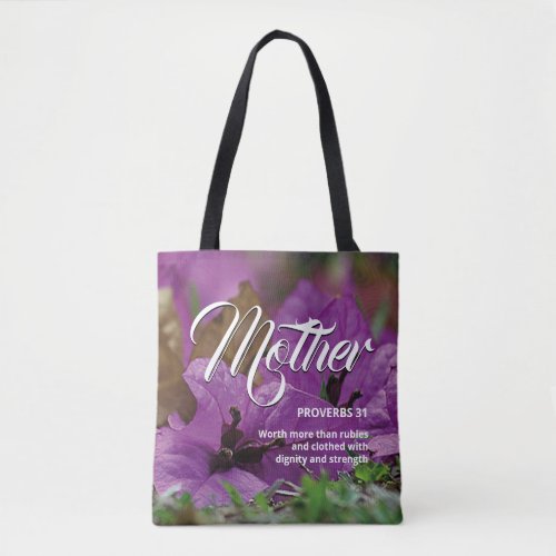 MOTHERS DAY Christian Proverbs 31 Purple Floral Tote Bag