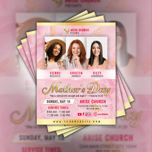 Mother's Day Church Service Pink Florals & Gold Flyer