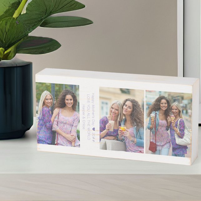 Mother's Day Collage with 3 Photos and Custom Text Wooden Box Sign (Creator Uploaded)