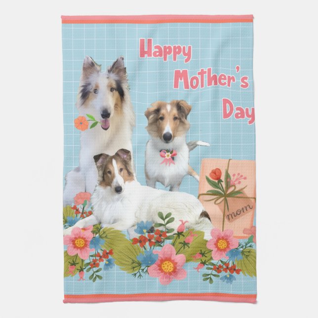 Mother's Day Collies and flowers Kitchen Towel (Vertical)