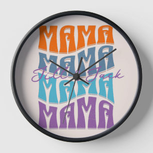 Mother's Day Colorful Typography Mama Kids Name Clock