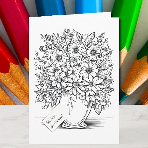 Mothers Day Coloring Card Floral Bouquet Photo