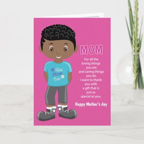 Mothers Day Coupon Black Boy Card