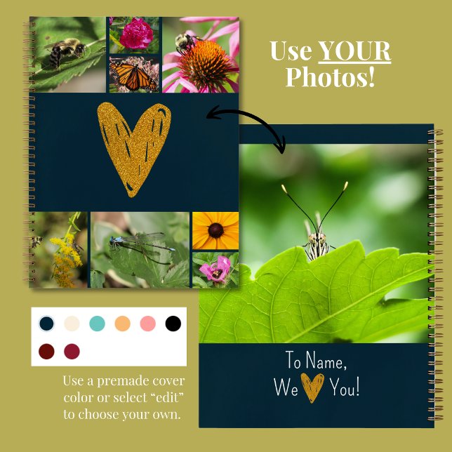 Mother's Day Create Your Own Photo Collage Navy Notebook (DIY Photo Notebook for Mother's Day features your own photos and text. Personalize it for mom today!)