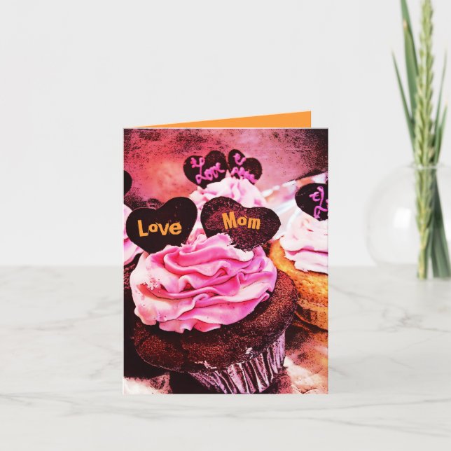 Mother's Day Cupcake Love Mom Orange Card (Front)