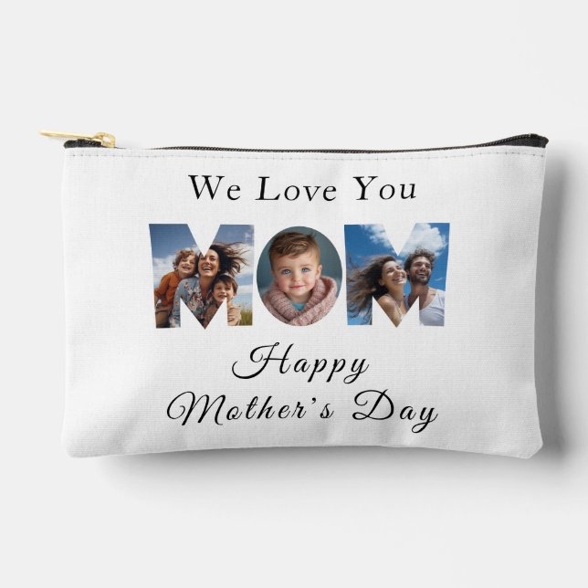 Mothers Day Custom 3 Photo Collage Accessory Pouch (Front)