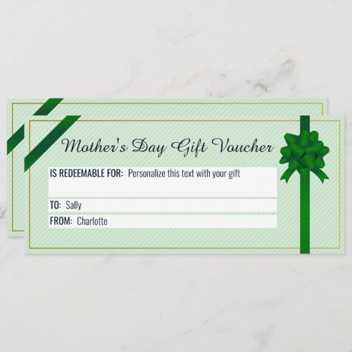 Mothers Day Custom Green Gift Voucher Card