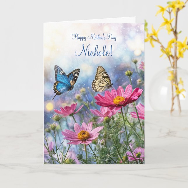 Mothers Day Custom Name Pretty Flowers  Card (Yellow Flower)