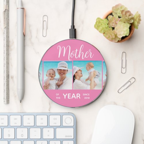 Mothers Day Custom Photo Collage Mother Of Year Wireless Charger