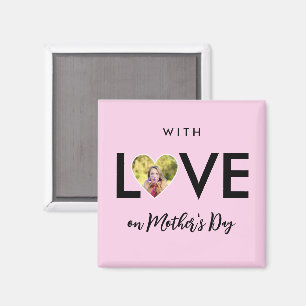 Mothers Day Custom Photo Pink Heart Frame Magnet