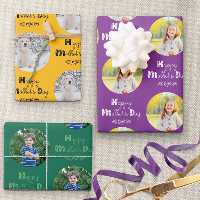 Mothers Day Custom Photo Set of 3 Bright Wrapping Paper Sheets (Creator Uploaded)