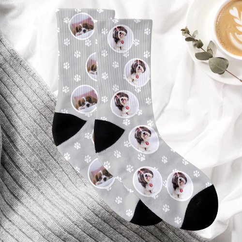 Mothers Day Custom Two Photo Gray Dog  Socks