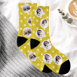 Mother&#39;s Day Custom Two Photo Mustard Yellow Dog Socks