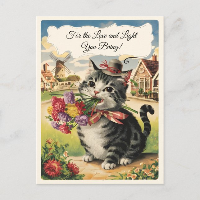 Mother's Day customizable cute vintage cat retro Postcard (Front)