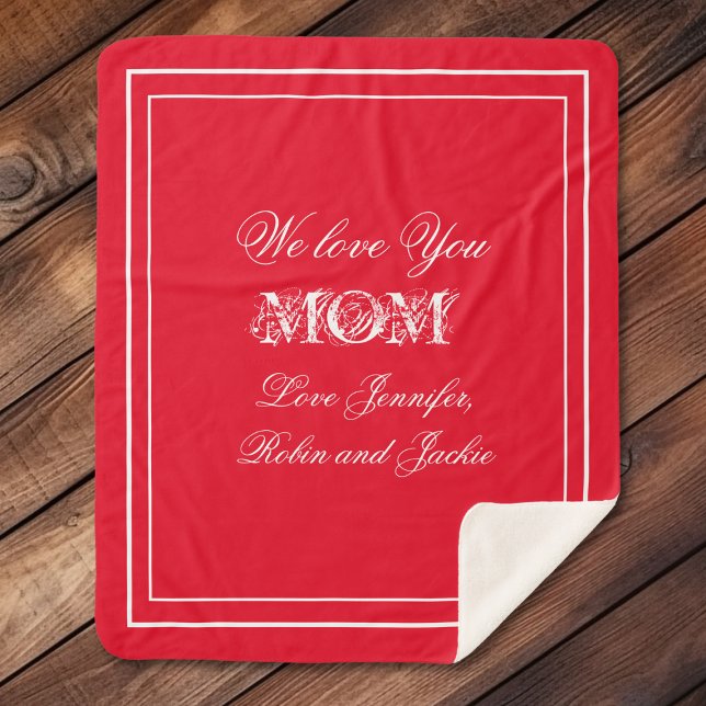 Mother's Day Customized Names Gorgeous Chic Red Sherpa Blanket (Mother's Day Customized Names (add preferred names) Gorgeous Chic Red Sherpa Blanket.)