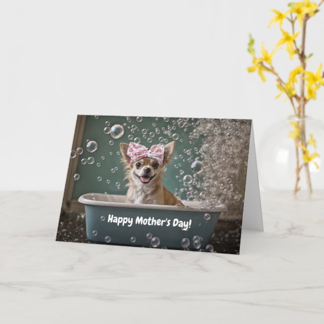 Mothers Day Cute and Funny Chihuahua Small Dog  Card (Yellow Flower)