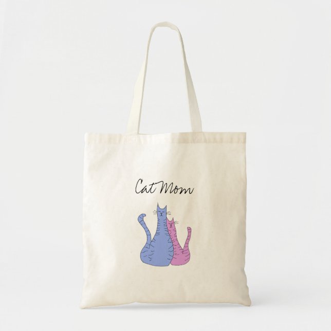 Mother's Day Cute Cat Mom Blue Pink Tote Bag (Front)