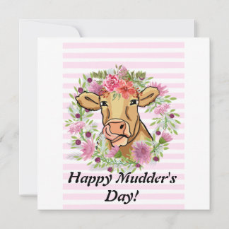 Mother's Day Cute Funny Cow Custom floral Card