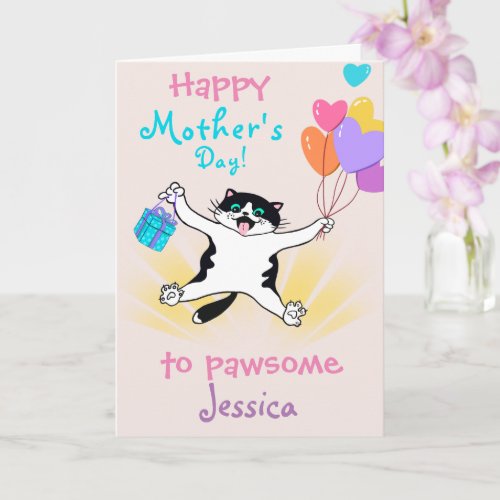 Mothers Day Cute Kitty Colorful Balloons  Card