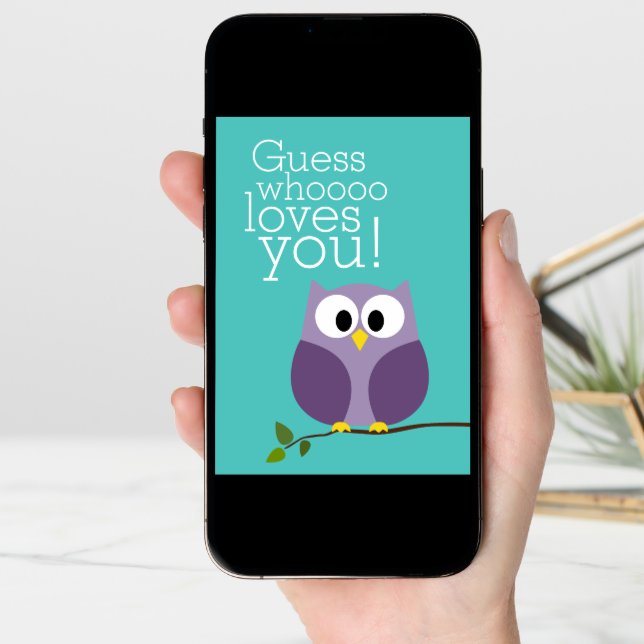 Mothers Day - Cute Owl Guess Who Loves You Card (Front Digital)