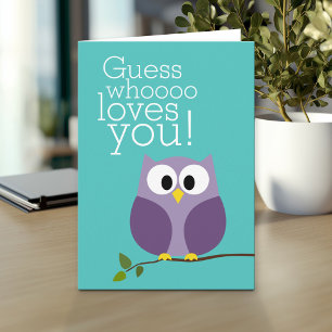 Mothers Day - Cute Owl Guess Who Loves You purple Card