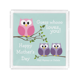 Mothers Day - Cute Owls Acrylic Tray