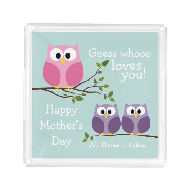 Mothers Day - Cute Owls Acrylic Tray (Front)