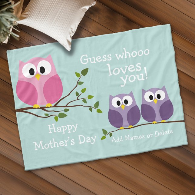 Mothers Day - Cute Owls Fleece Blanket (Custom Fleece Blanket - Add Photos and Text)