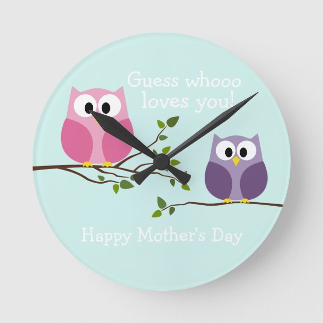 Mothers Day - Cute Owls Round Clock (Front)