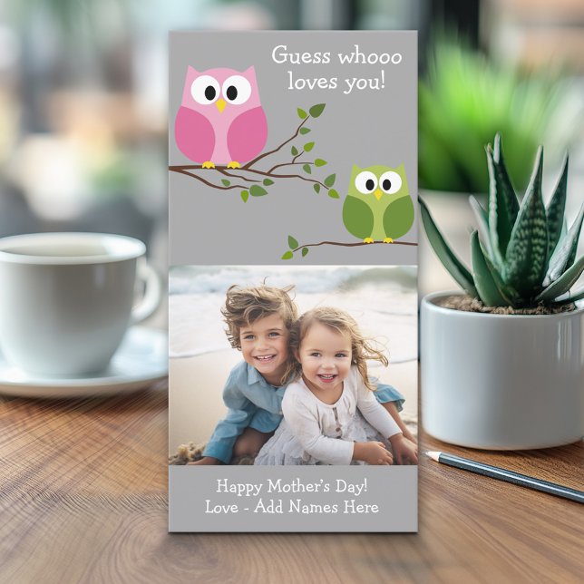 Mothers Day - Cute Owls - Whooo loves you (Classic Christmas Photo Card)