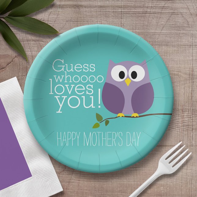 Mothers Day - Cute Owls - Whooo loves you Paper Plates (Personalized Mother's Day party plate)