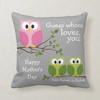 Mothers Day - Cute Owls - Whooo loves you Throw Pillow