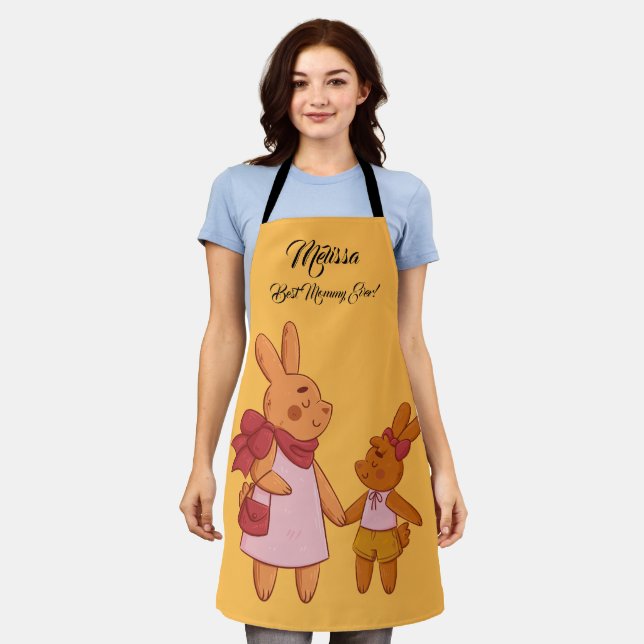 Mother's Day Cute Rabbits.  Apron (Worn)