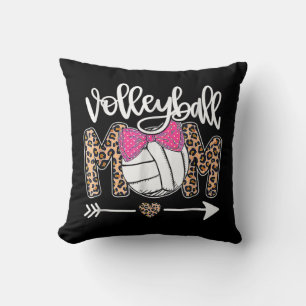 Mother's Day Cute Volleyball Mom Leopard Fun Ball Throw Pillow