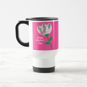 Mother's Day Cute White Puppy Dog Flower Hot Pink Travel Mug