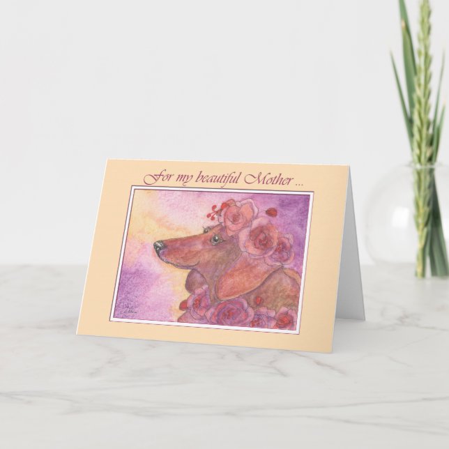 Mother's Day, dachshund dog & roses card (Front)