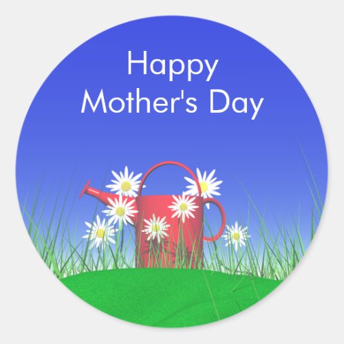 Mothers Day Daisies and Watering Can Classic Round Sticker