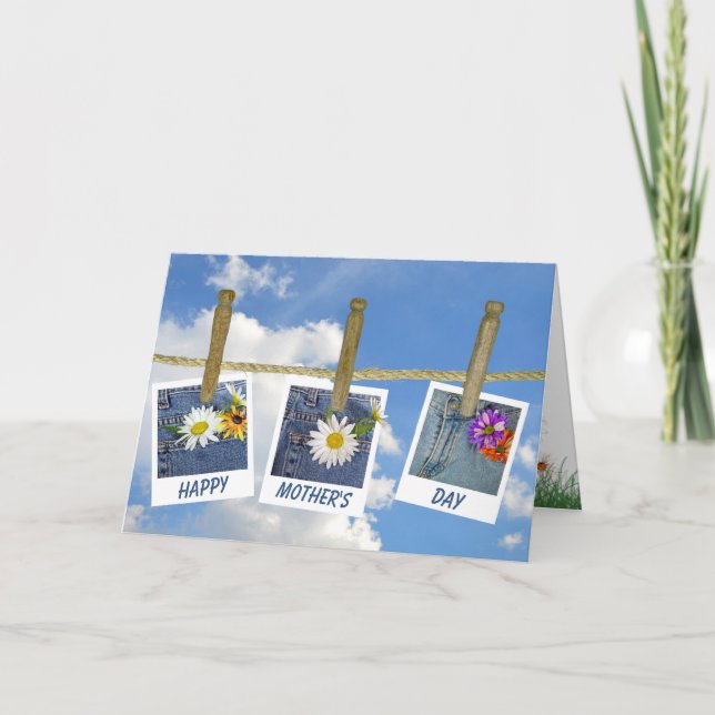 Mother's Day daisy in blue jean pocket Card (Front)